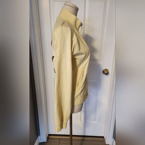 BCBGโMAX AZRIA Yellow Embroidered Zip Up Sweater - Size Large - Picture 7 of 15